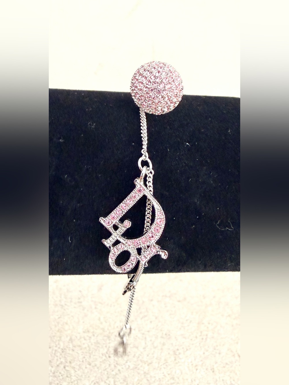 CHRISTIAN DIOR Pink Crystal Logo Charm Bracelet Y2K Galliano + Dust Bag